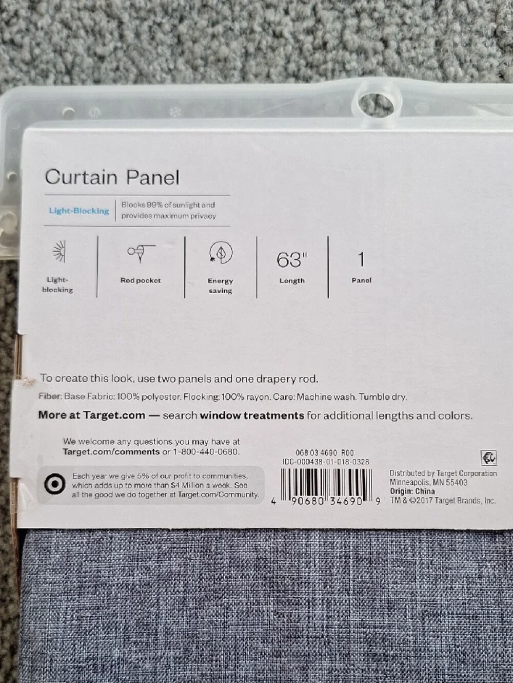 Room Essentials Navy Heathered Light-Blocking Curtain Panel Set Of 2